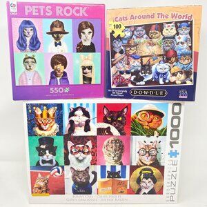 Jigsaw Puzzle Lot of 3‎ Cat Lovers Bundle Illustrated - 1000, 500, 100 All Ages